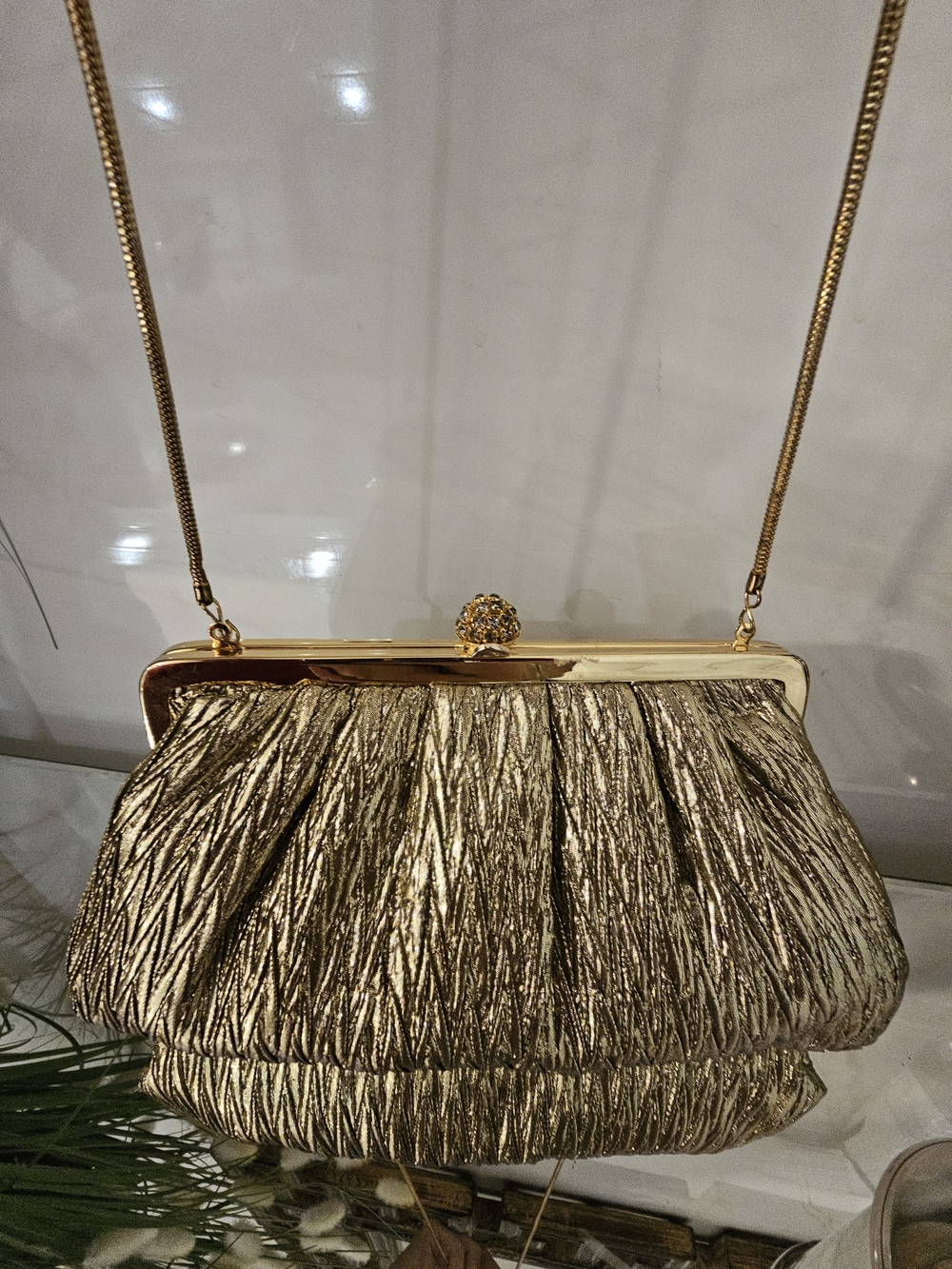 Vintage  Goldco 1960's  Gold Lame' Mid Century Evening Bag With Jeweled Clasp